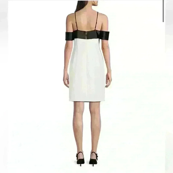 NWT Cleo Two Tone Color Block Off-The-Shoulder Bow Satin Mini Dress - Picture 2 of 8
